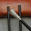 Floral Embossed Silver Tone Walking Cane Gentleman's Detachable Black Wooden Stick