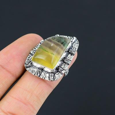 Sterling Silver Multi Fluorite Stone Anniversary Art Deco Statement Ring Size 7