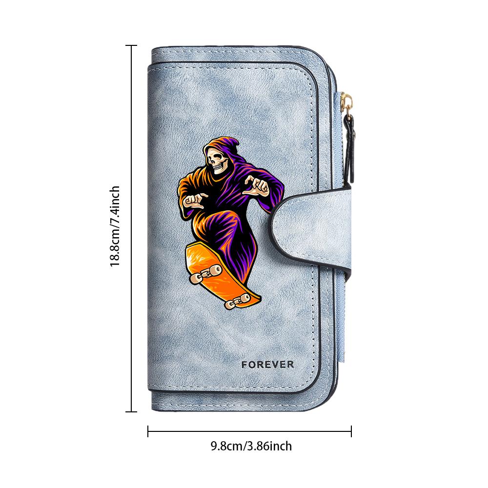 Grim Reaper Skate Pattern Long Wallet Forever Stylish Portable Card Holder Purse for Daily Use