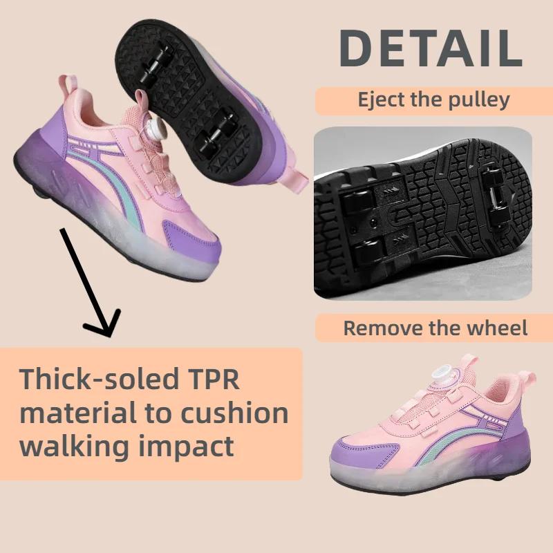 PONERAIT Unisex Kids Quad Skates - 4 Wheels Roller Skates with Mesh Upper Textured Sole Rotating Buckle Design for Age 7-12