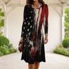 Women Plus Size Long Sleeve Round Neck Abstract Printed Black A Line Midi Dress