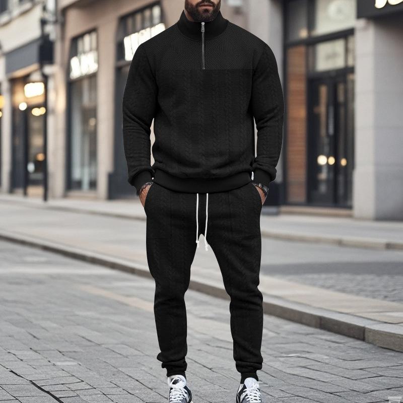 

Autumn Clothing Men s Tracksuit Leisure Stand Collar Long Sleeve Zipper Sweatshirt +Pants Streetwear 2 Piece Suit S-3XL XXXL чорний