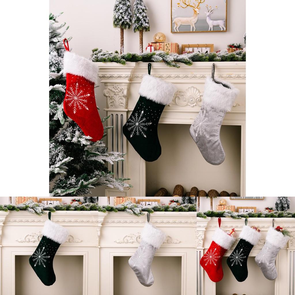 Christmas Beautifully Crafted Stockings With Plush Edging And Festive Snowflake Designs In Colors Three