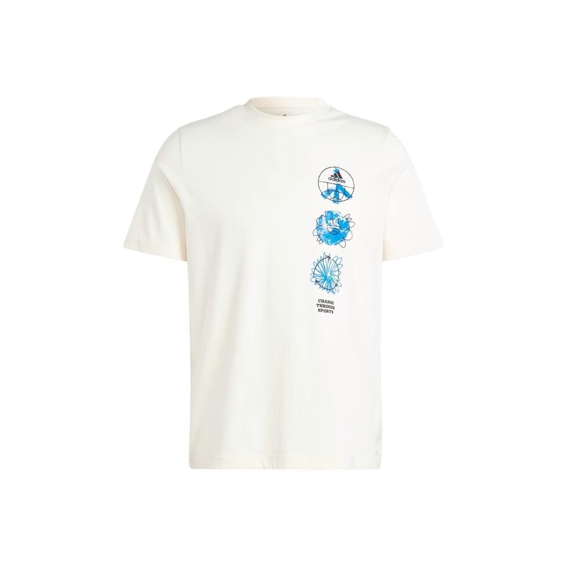 adidas Graphic Print Crew Neck Short Sleeve T-Shirt for Men, Beige XXL