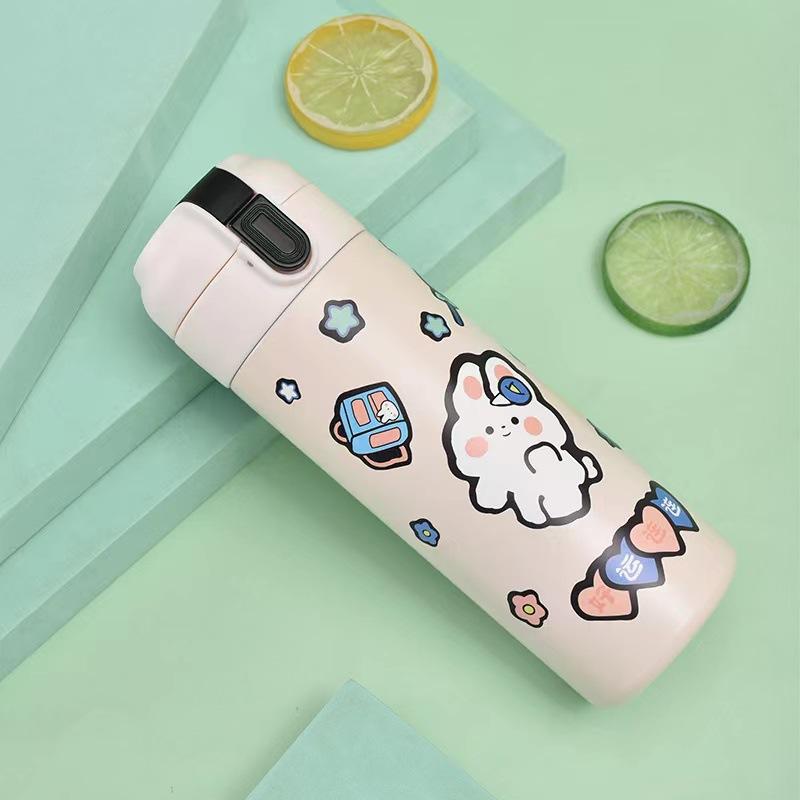 Cute Cartoon Stainless Steel Children's Thermos Cup Male and Female Students Bounce Cup Outdoor Portable Handle Pea Cup