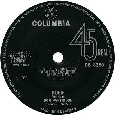 7-tums Skiva DON PARTRIDGE - Rosie DB8330 Columbia 1968 UK Rock Begagnad