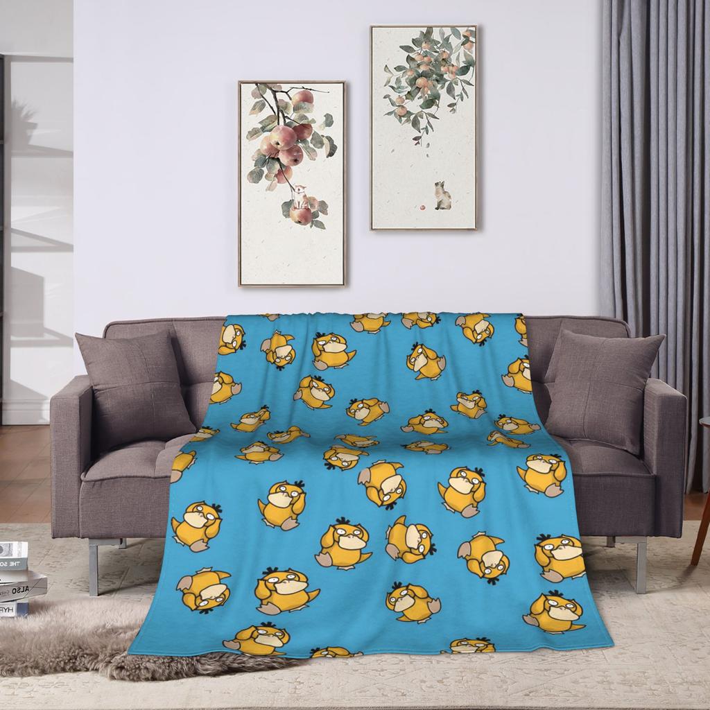 Psyduck Manga Flannel Blanket  Soft Warm Throw Blanket for Couch Bed Travel Office Novelty Bedspread Sofa Bed Cover