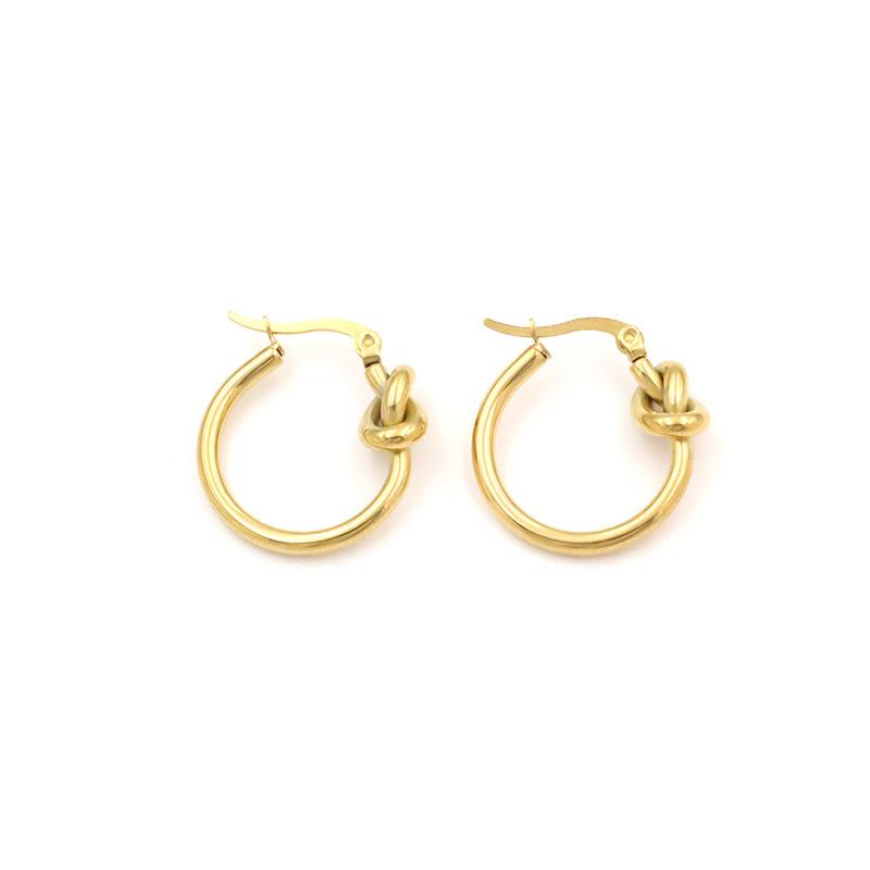 French Light Luxury 18K Gold Titanium Steel Stud Earrings Women'S Niche Personality Circle Knotted Earrings High-End Earrings