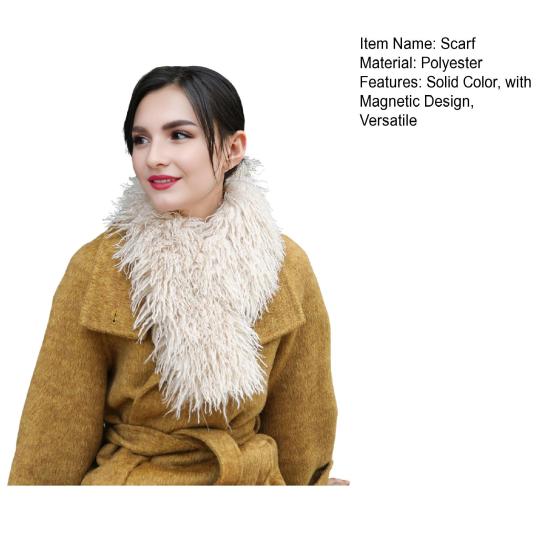 Plush Scarf with Magnetic Design Solid Color Women Thickened Warm Scarf Coat Accessory Daily Commuting Wear