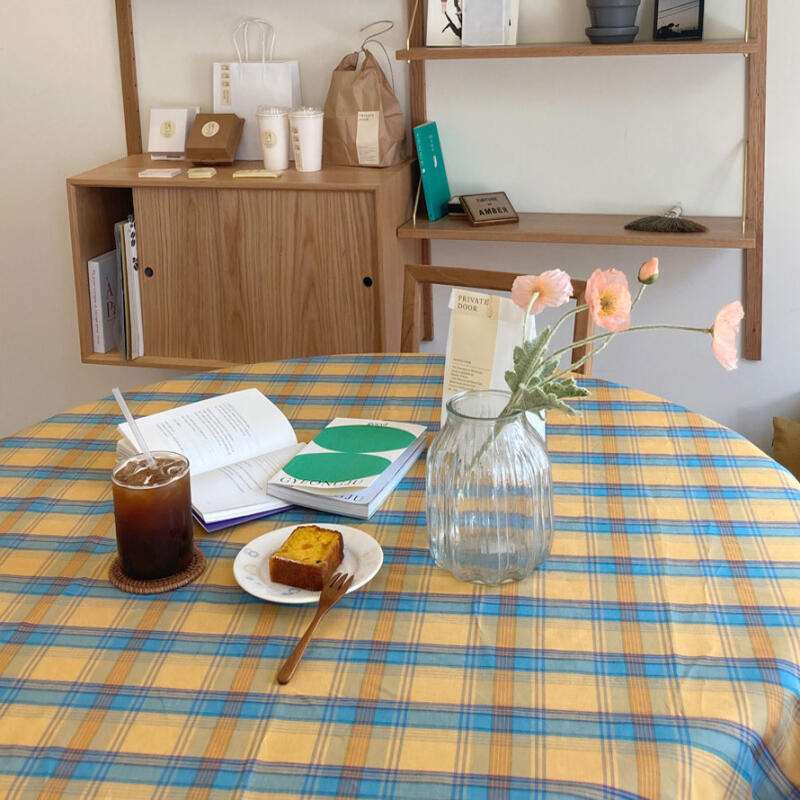 Vintage Check Waterproof Tablecloth 4-Person M Yellow
