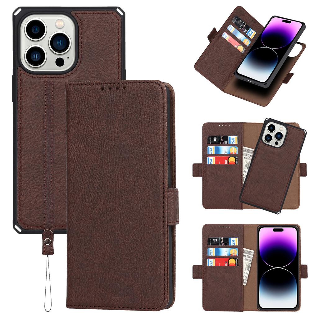 Applicable To iPhone14 Mobile Phone Leather Case 14Pro Lychee Pattern Magnetic Suction Split 2-in-1 Card Wallet