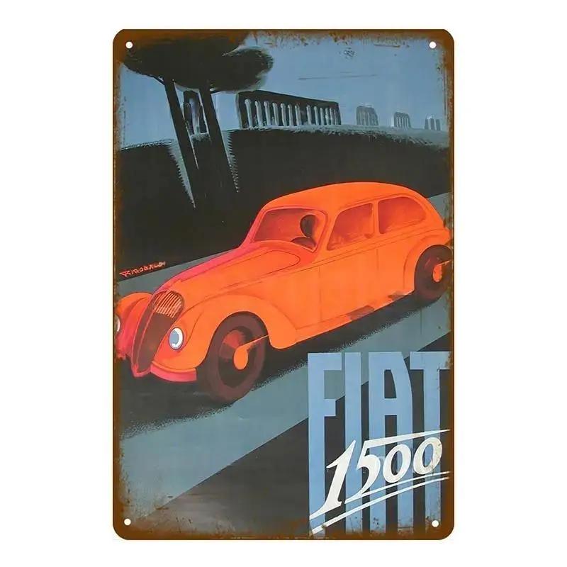 Sinais de Lata de Metal Vintage Clássico Fiat 500 Pôster de Metal Decoração de Arte de Parede Pôster Decoração de Parede para Casa Café Bar Pub Pôster Arte em Metal de Carro