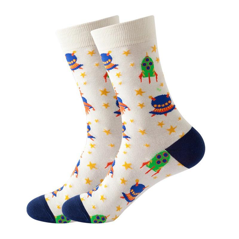 Stylish Cosmic Print Mid-Calf Socks Women Men Cotton Blend Trendy Streetwear Casual