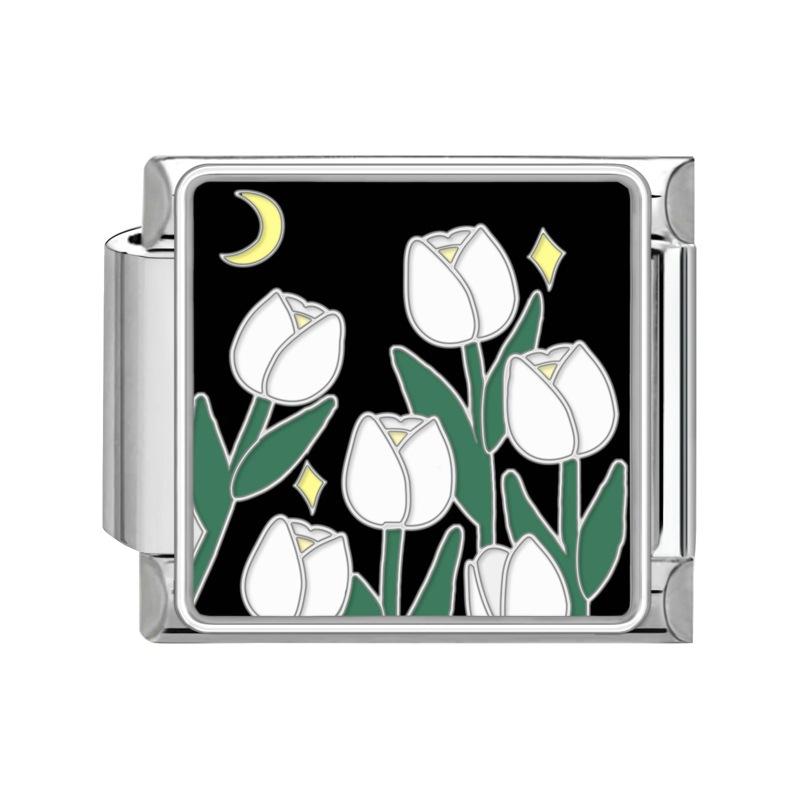 New Stainless Steel Italian Modular Charm Bracelet Diy Interchangeable Flower Pattern Charms Fashion Jewelry Women Daily Wear