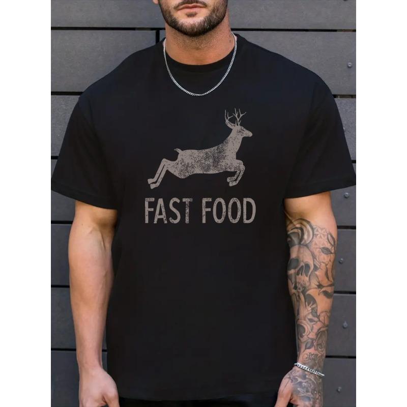 

Fast Food, Trendy Casual Oversized Slogan Print Men S T-Shirt, Plus Size Cool and Fashionable 4XL