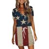 Women's Casual V-Neck Short Sleeve Drawstring Independence Day Printed Dresses