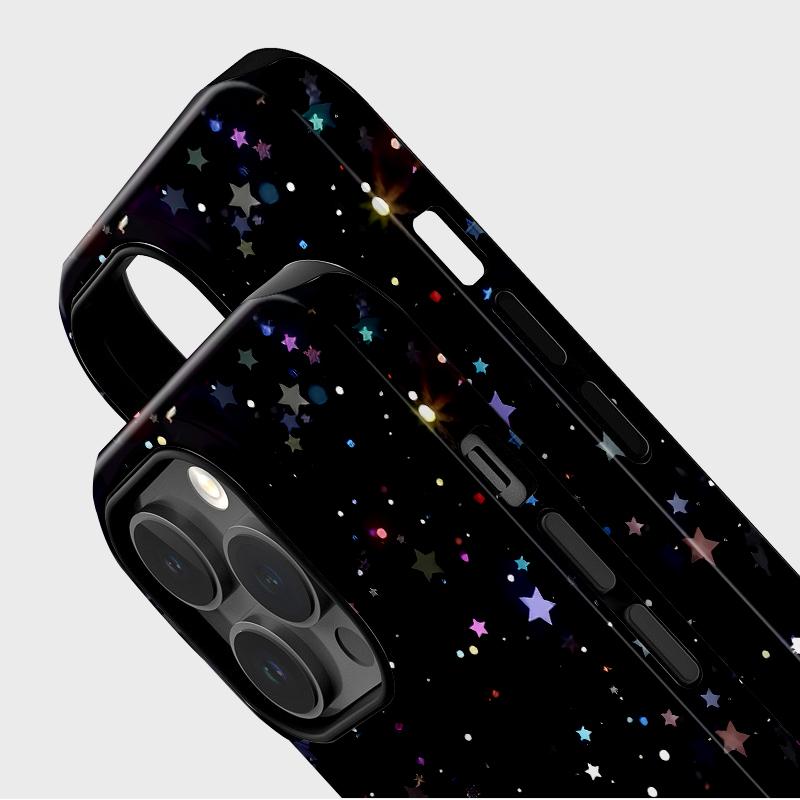 Sublimation Coated Glossy Phone Case Hard Plastic +TPU Soft TPU Shell Shiny Stars Black Patterned Full Protective Back Cover for iPhone Samsung