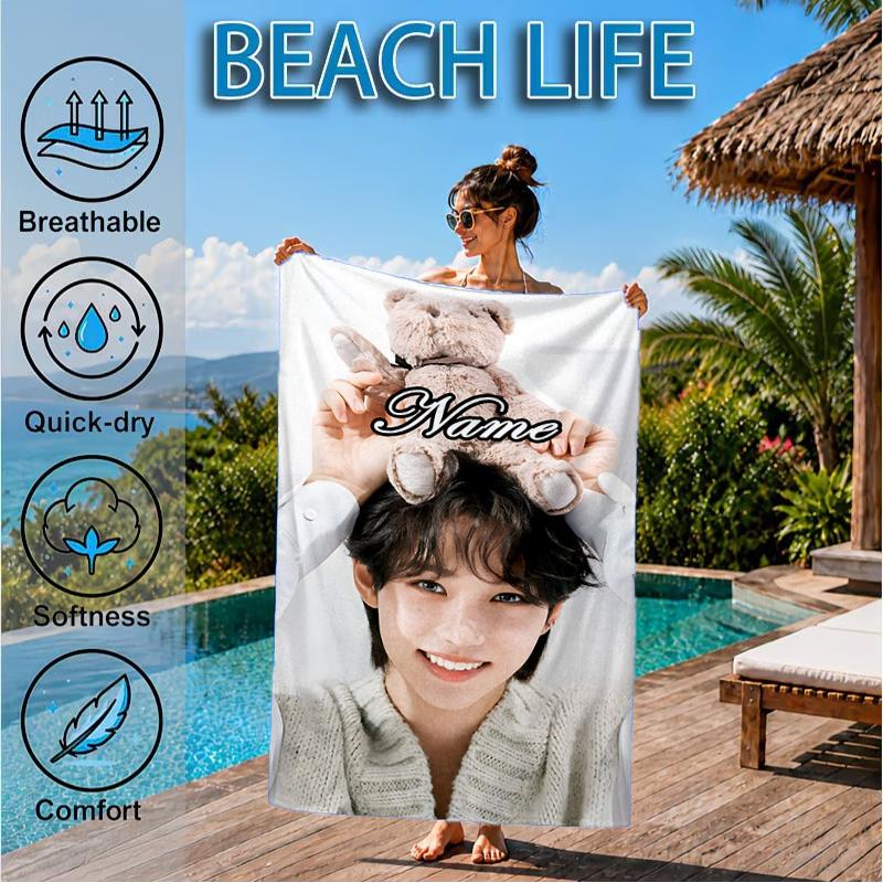 Custom Name K-pop stray Smile Beach Towel Microfiber Beach Towel, Lightweight and Quick-Dry, for Summer Travel, Swimming Pool Gift