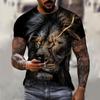 Men's T-shirt 3D lion print T-shirt summer short sleeved streetwear