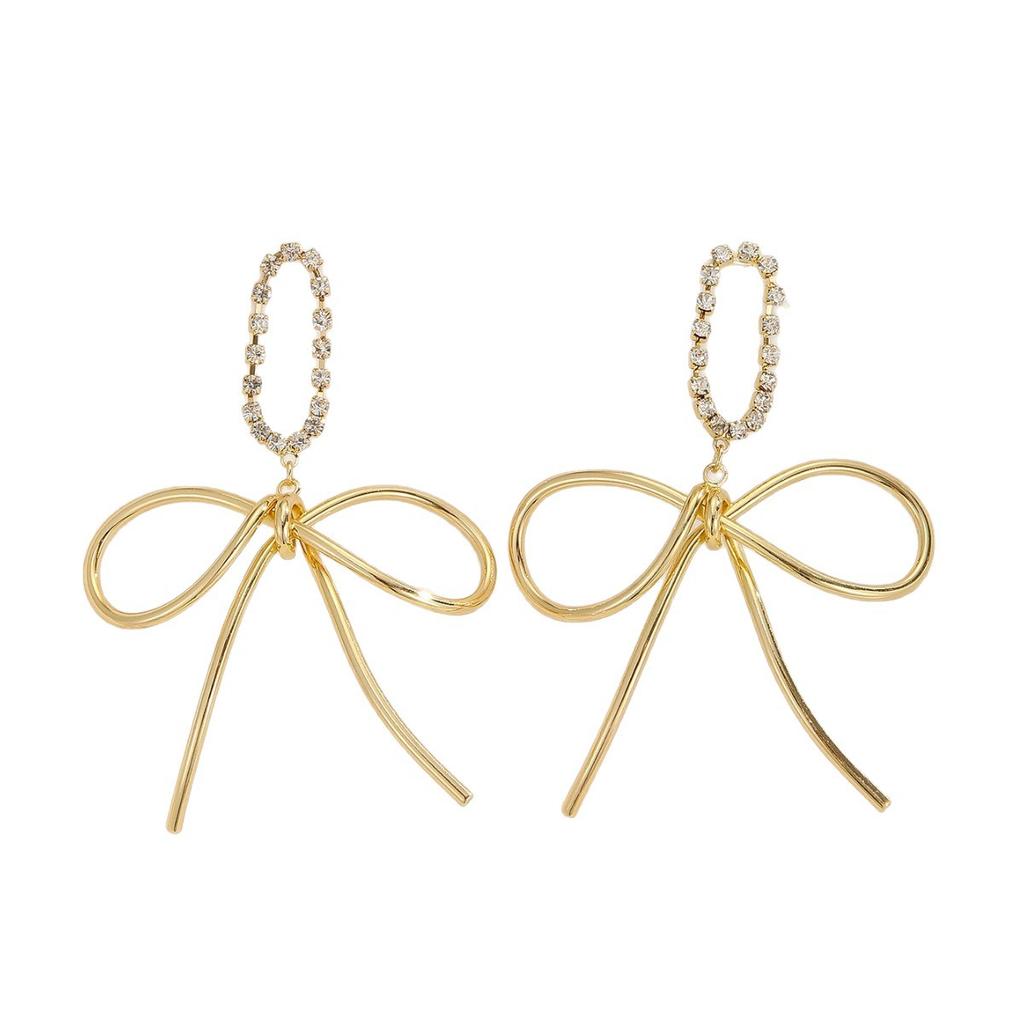 European and American style simple zircon bow earrings, gold high-end diamond-set fringed earrings, high-luxury earrings.