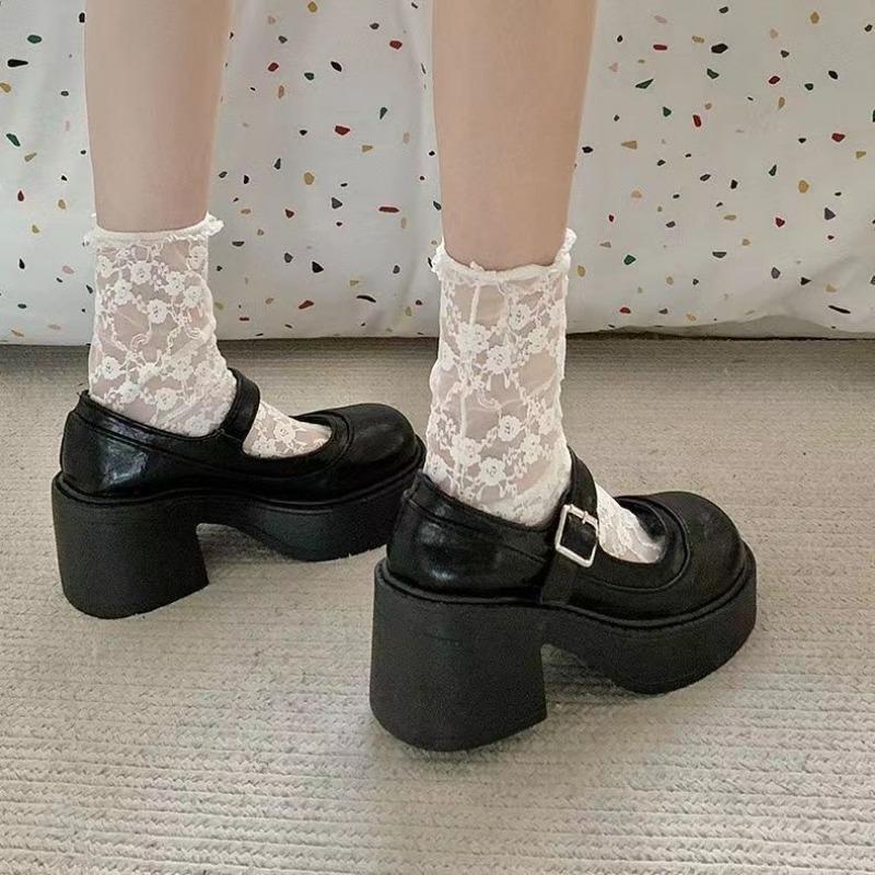 Small Fashion Thick Heel Thick Sole Heightening Small Leather Shoes Summer and Autumn Dopamine Wear with Skirt Single Shoes