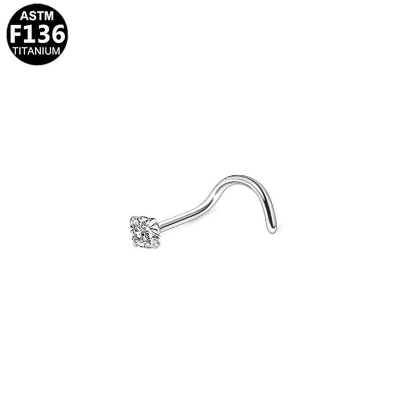 Classic F136 Titanium Zircon Nose Stud with S-Bar Piercing