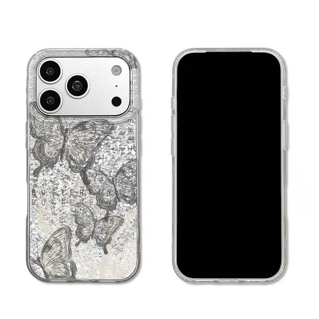 Acryl-Rückseite TPU-Stoßfänger für iPhone 14 18 Pro Max 12 17 Pro Air 11 13 XR 15 XS Max 16 Plus Schwarzes Schmetterlings-Thema hone Hülle Stoßfeste Abdeckung