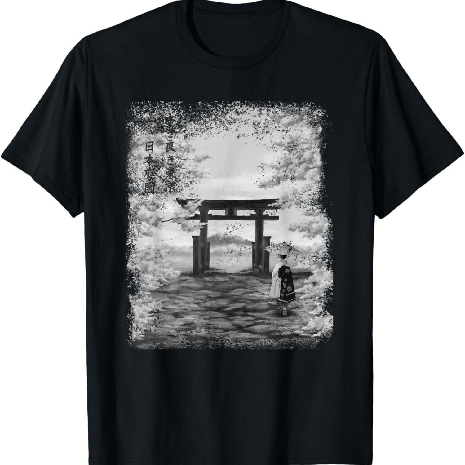 

KAWAII GEISHA WITH CHERRY BLOSSOM T-Shirt XXXXXL чорний