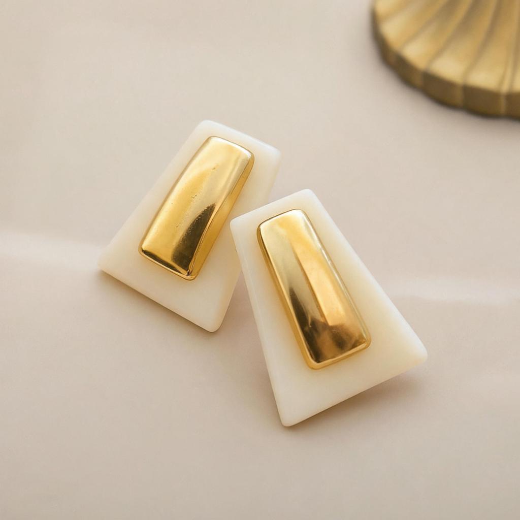 European and American Silver Needle Geometric Resin Square Stud Earrings Simple Ins Style Earrings Light Luxury High-end Earrings