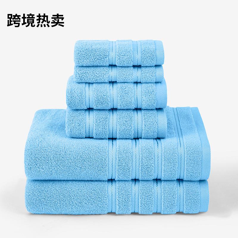 

Plain cotton six-piece set of towels 22 towels 2 square towels can be embroidered 140x70x2 pieces, 74x33x2 pieces, 34x34x2 pieces peacock синього кольору