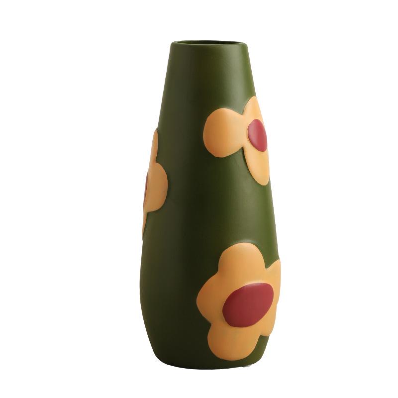 Retro Painted Ceramic Flower Vase Ornament for Living Room or Entryway Decor