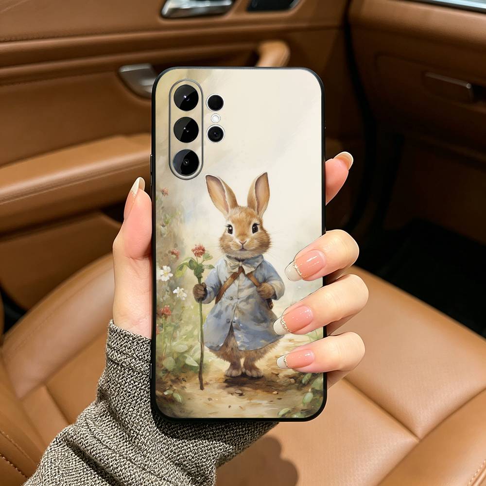 Cute R-Rabbit P-Peter Black Soft Silicone Phone Case for Samsung Ultra S25, S24, S21, S22, S23, S30, Plus, FE, Lite