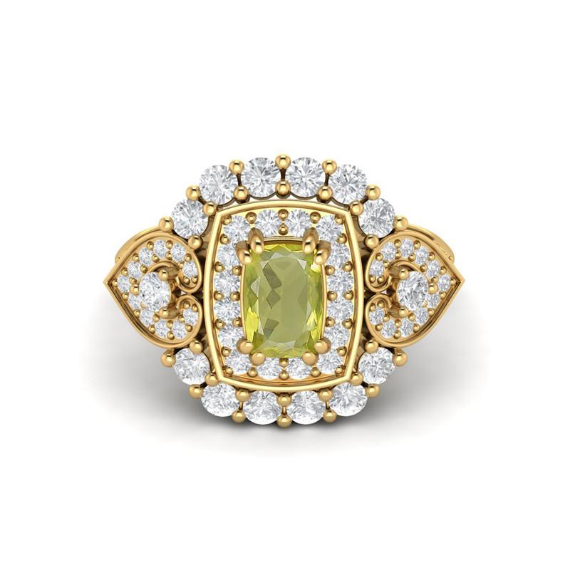 6X4MM Cushion Lemon Quartz Gemstone 925 Sterling Silver Gold Plated Solitaire Halo Women Engagement Ring