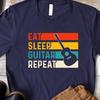 Retro Guitarist T-Shirt, Eat Sleep Guitar Repeat, Musician Gift