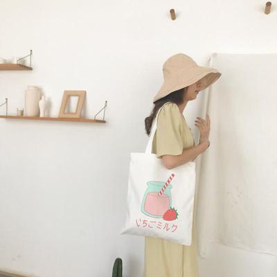 Women Canvas Shoulder Tote Bag Chic Strawberry Printed Shopping Bags Female Handbag Reusable Shopper Bag Tote Bag