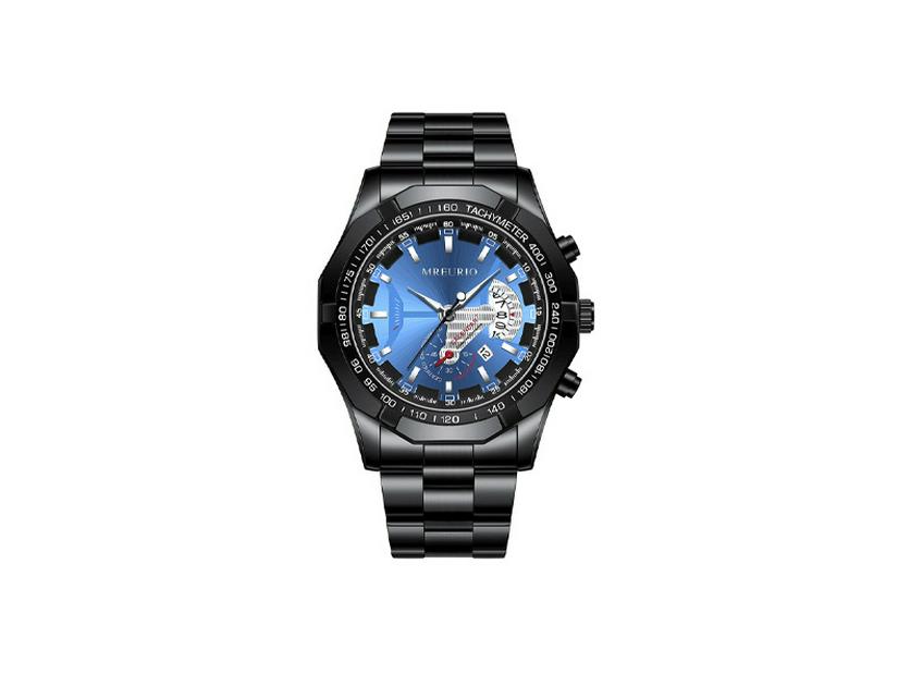 Large Dial Men's Watch with Creative Calendar and Steel Band, Non-Mechanical Oversized Design