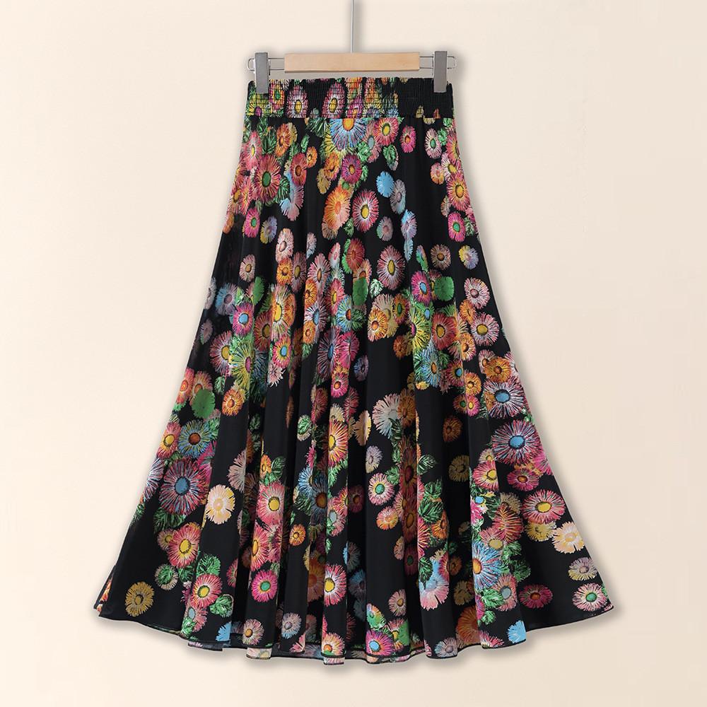 Ice Silk Floral Midi Skirt With Breathable Fabric For Middleaged Women Casual Wear