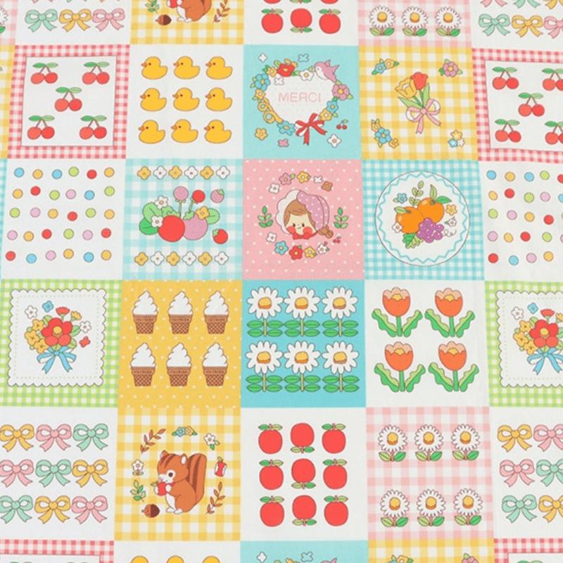 1 gab kokvilnas raibu audumi, kokvilnas karikatūru apdrukāti amatniecības audumi, savārstījums pašūšanai.