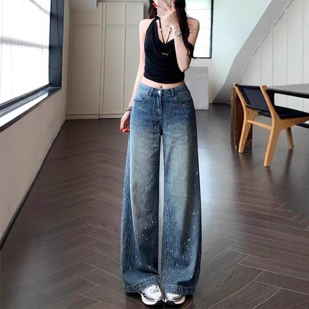 Women's Low Waist Loose Fit Straight Leg Denim Jeans Casual Streetwear Pants