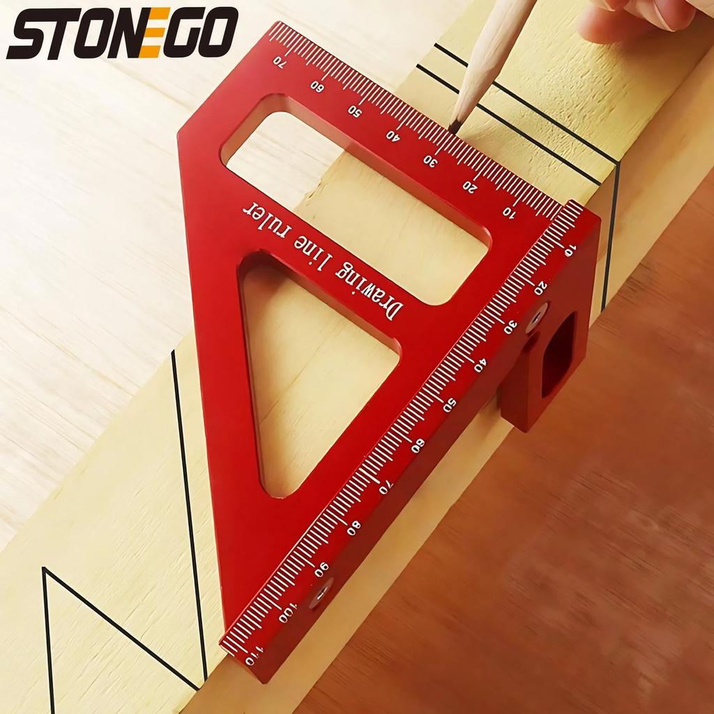 STONEGO 3D Multi-Angle Ruler 45/90 Degree Aluminum Alloy Protractor, High Precision Tool for Woodworking, Drawing & DIY Projects