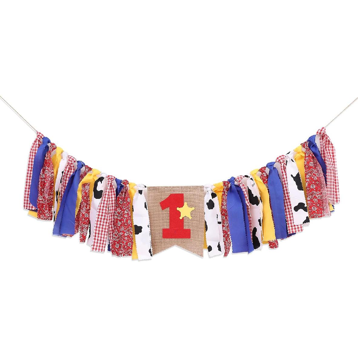 Woody and Jessie 1st Birthday Highchair Banner for Baby Boys - Western Party Decorations, West Cowboy Banner, Farm Birthday Party Supplies, Cake