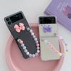 Mode Perlen Armband Kette 3d Bogen-Knoten Telefon Fall Für Samsung Galaxy Zflip Zflip3 5g Zflip4 Hand Strap Klar Hard Cover Fundas