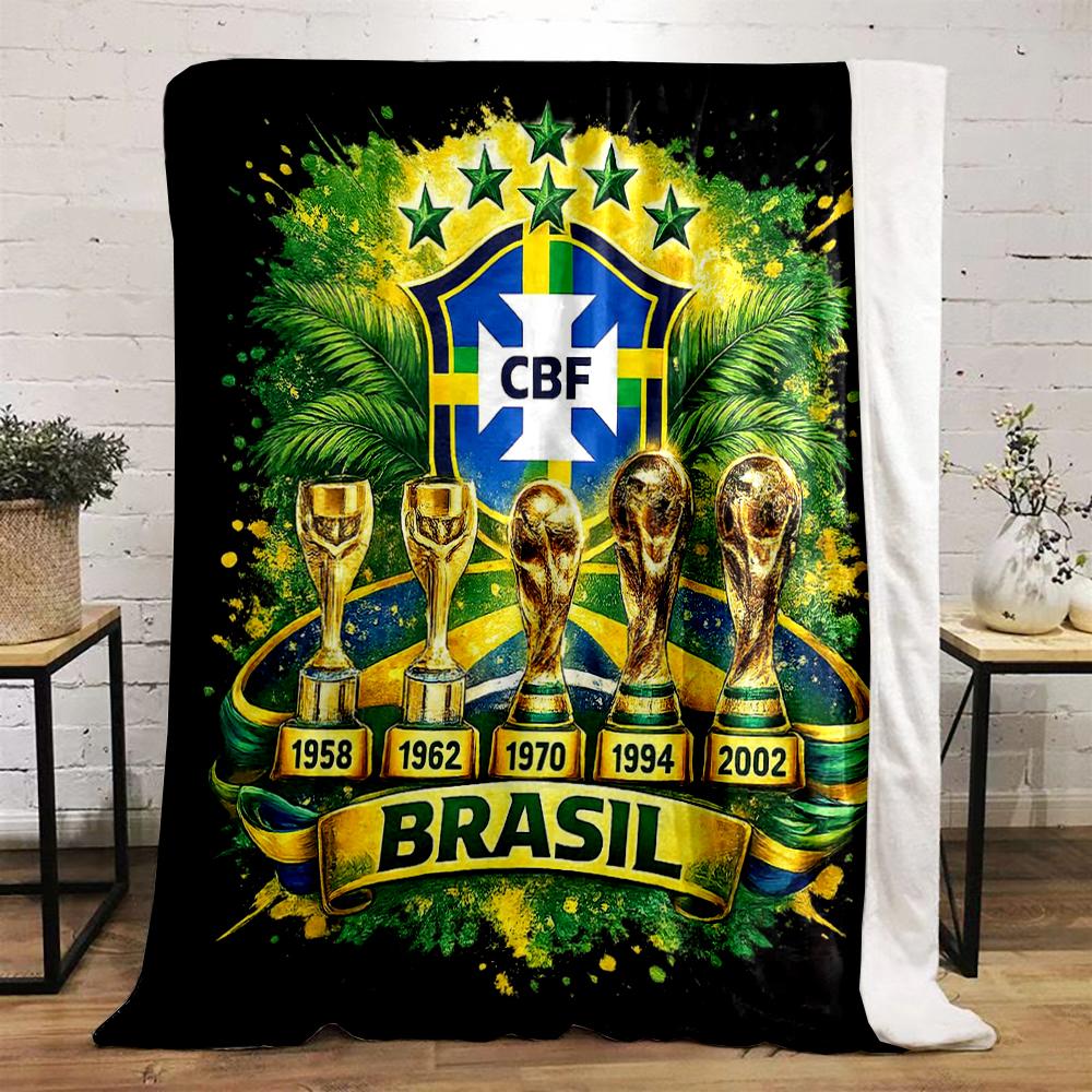 Brazil Soccer Champion Designed Flannel Blanket for Bedroom, Living Room, Sofa, and Nap