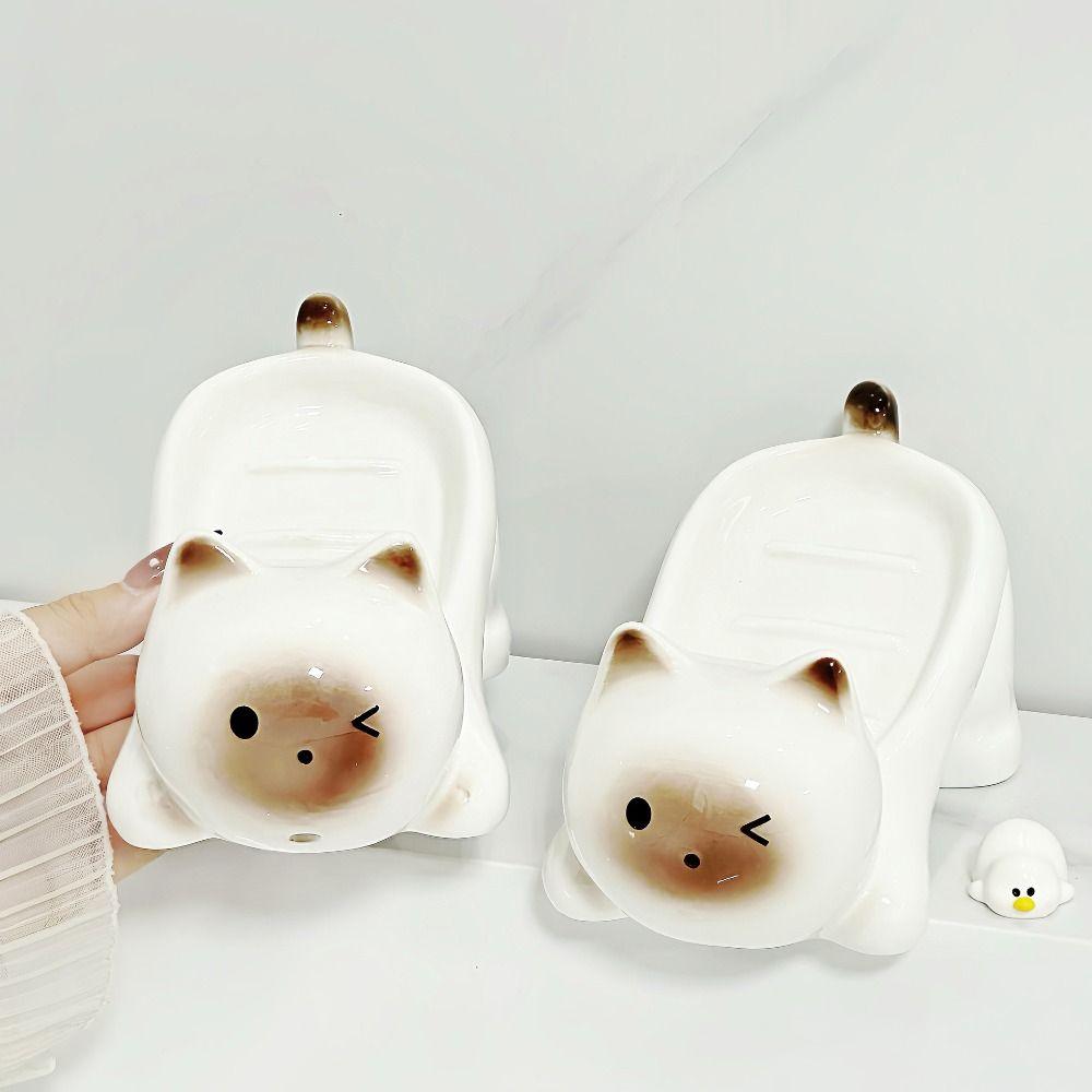 Cute Soap Holder Ceramic Bathroom Storage Rack Desktop Ornament Soap Dish Drainage Rack