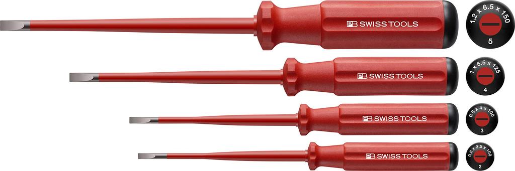 PB SWISS TOOLS PB Swiss Tools Set SwissGrip Classic Handle Type Slim Handle Type Insulated Flathead Screwdriver Set Slim Tip Shape 4-piece M2.5-M4