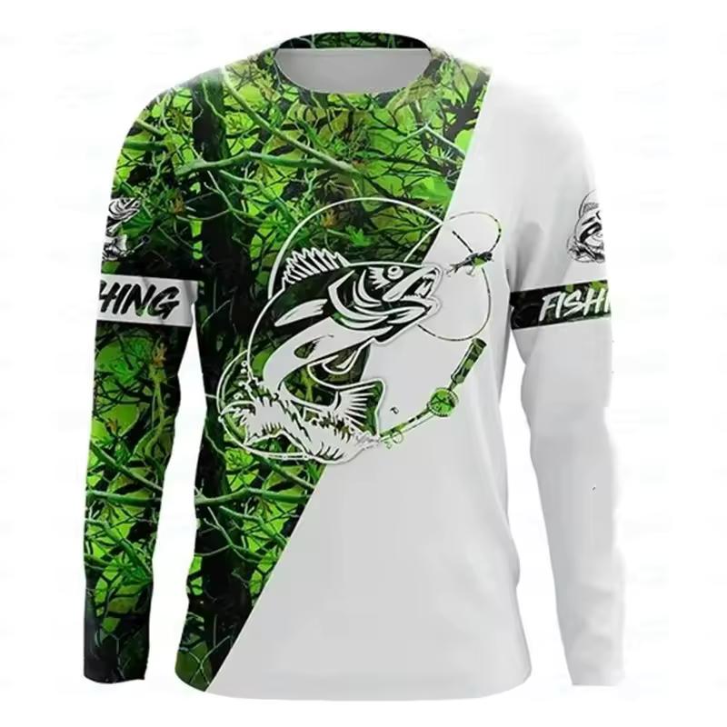 Outdoor Fishing Print Summer Men/Women O-Neck T-shirt Casual Long Sleeve Oversized Pullover Fashion Tops Trend Men Clothing