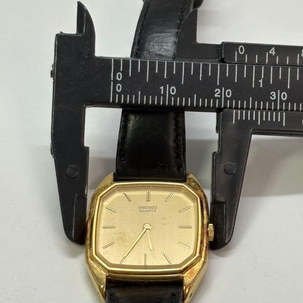 Used SEIKO 2C20-5370 Quartz Watch Gold Dial Black Belt