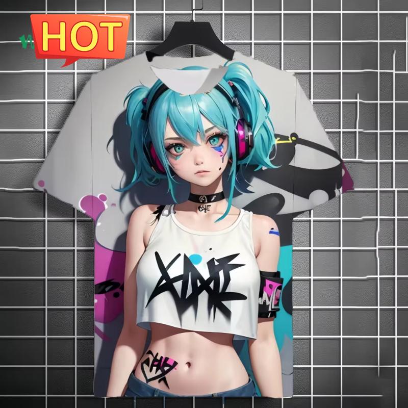 Harajuku  Style Cartoon Anime Printed Men's T-Shirt Summer Outdoor Men's Clothing Tide Girls Pattern Men Tops Short Sleeve Tee