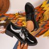 Lace-up Low Heel Loafers Spring and Autumn New Patent Leather Waterproof Soft Slip Non-slip Block Heel Single
