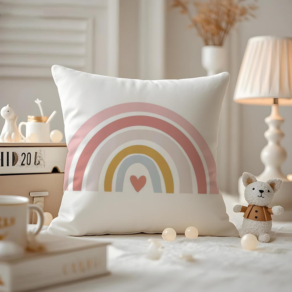 Rainbow Print Cushion Cover Antidustmite Pillowcase Invisible Zipper Silky Short Plush Sofa Cushion Cover
